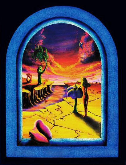 Surreal Sunset by Vincent Monaco, trippy, psychedelic, cool, blacklight art poster